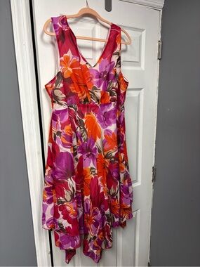Monroe & Main Pink, Orange & Purple Floral V-Neck Midi Dress